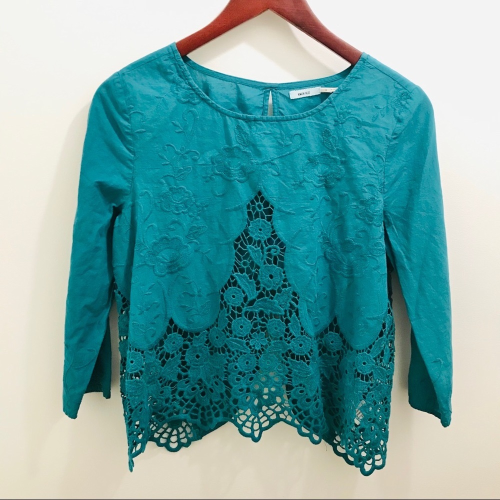 Kimchi Blue Teal Lace Blouse - Picture 2 of 12